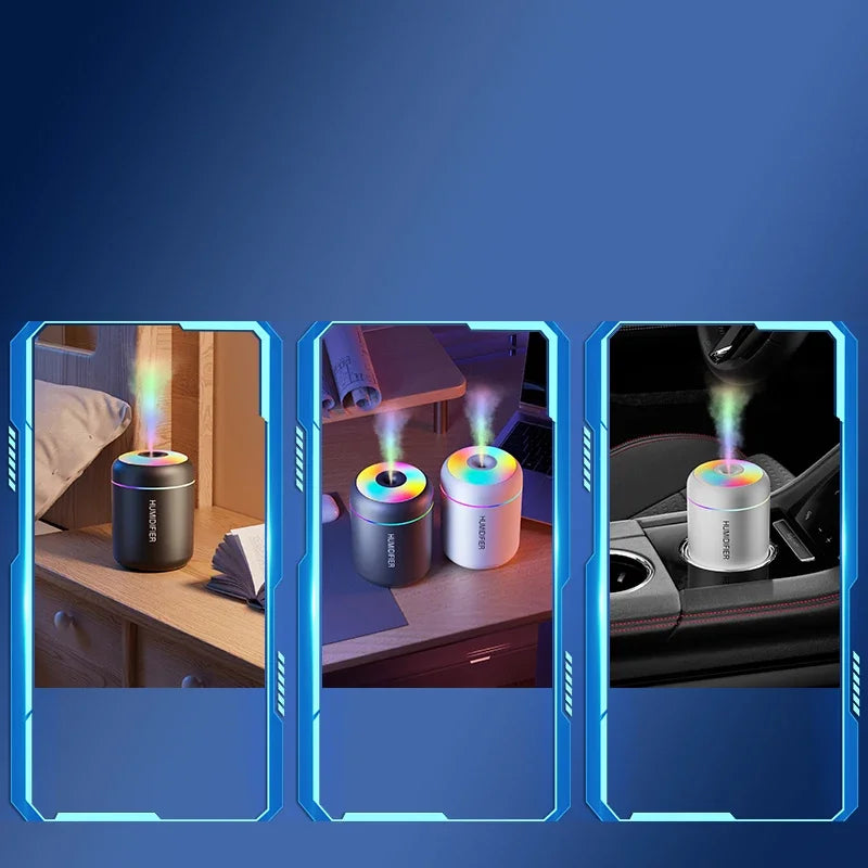 Mini humidificador de aire USB eléctrico de 180 ml, difusor de aromas y aceites esenciales, purificador de aire con función de aromaterapia, generador de niebla y luces LED para coche, hogar y dormitorio.
