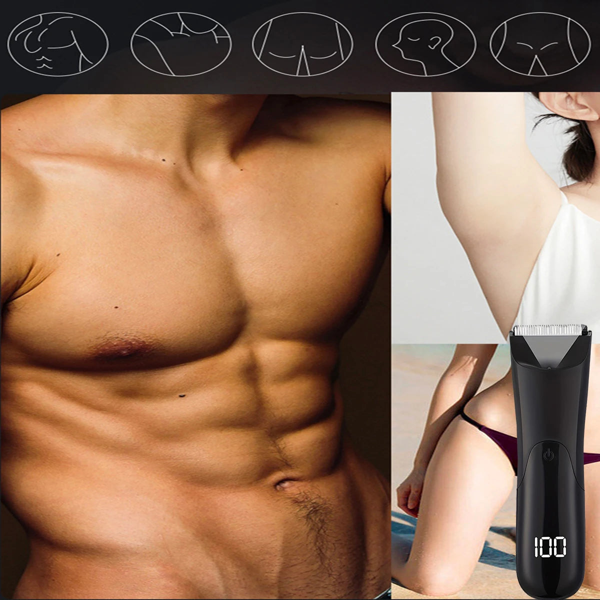 Recortadora de vello corporal para hombre, depiladora para la zona íntima, recortadora de barba, afeitadora para pecho, axilas, brazos y piernas.