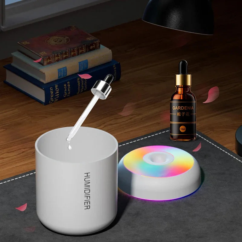 Mini humidificador de aire USB eléctrico de 180 ml, difusor de aromas y aceites esenciales, purificador de aire con función de aromaterapia, generador de niebla y luces LED para coche, hogar y dormitorio.