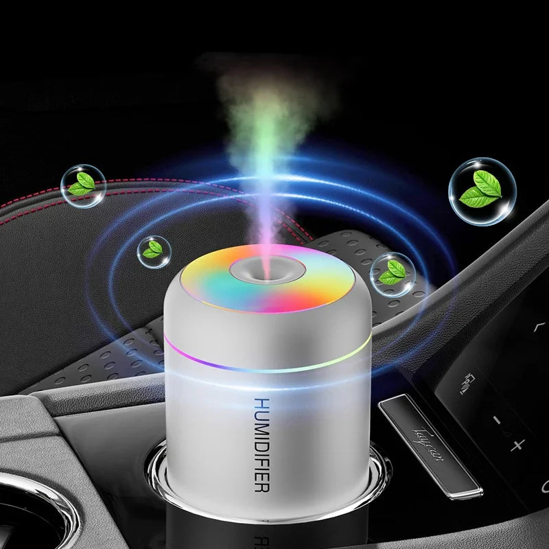 Mini humidificador de aire USB eléctrico de 180 ml, difusor de aromas y aceites esenciales, purificador de aire con función de aromaterapia, generador de niebla y luces LED para coche, hogar y dormitorio.